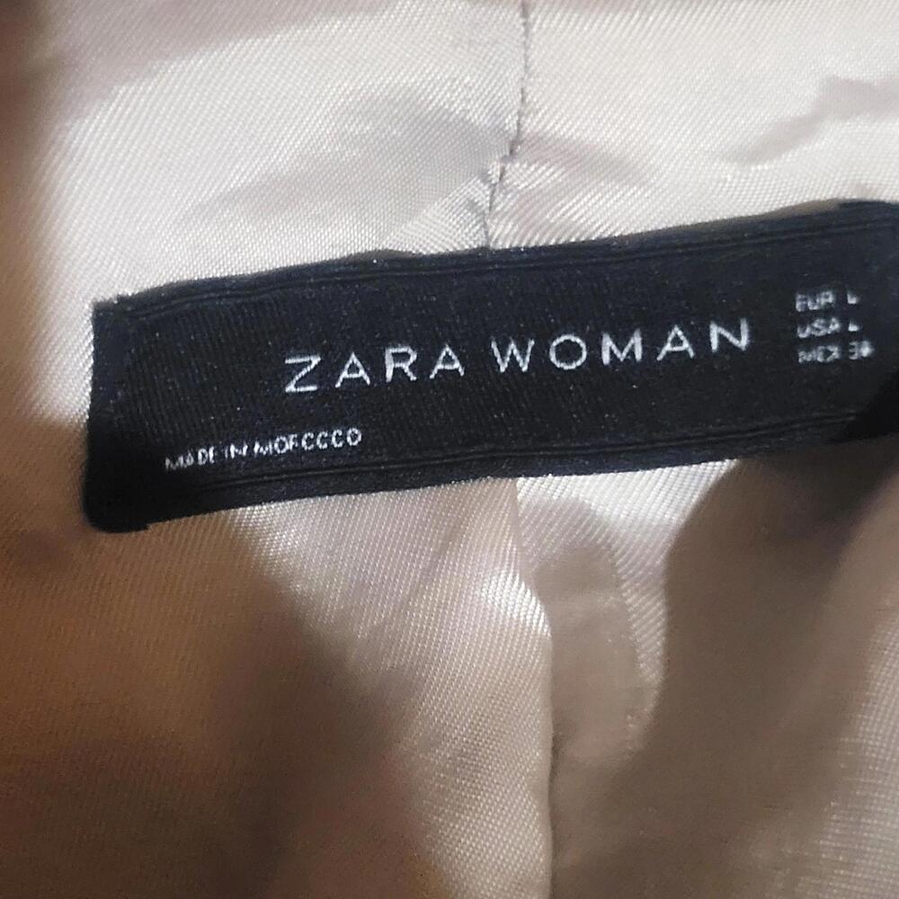 Zara Woman Double-Breasted Military-Style Collared Ecru Colored Coat - Size L - Picture 7 of 9